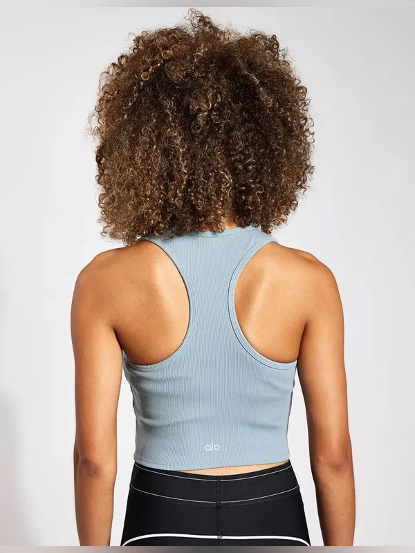 ALO Yoga Goddess Ribbed Cropped Racerback Tank Top Size Medium - Image 3
