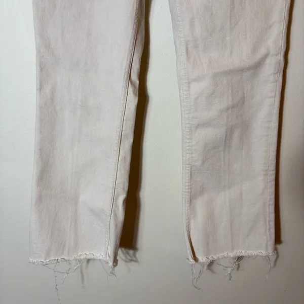 ZARA Off-White‎ High Rise Straight Leg Jeans Raw Hem Size 4 - Image 3