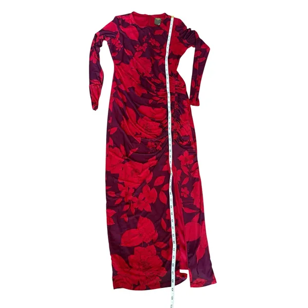 Taylor Women’s Purple/Red Long Sleeve Ruched Maxi Foral Dress, Size 4 - Image 13