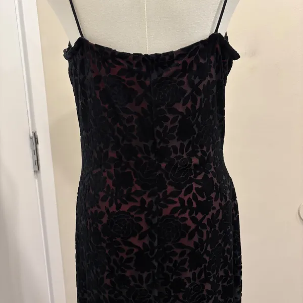 VTG 90s Roberta Black Red‎ Burnout Velvet Rose Maxi Dress Large Vampy Whimsigoth - Image 7