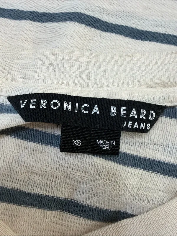 Veronica Beard Mason Baseball Tee Striped Ecru Slate XS $178 - Image 4