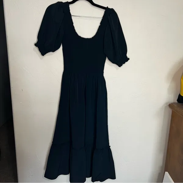 Hill House The Nap Louisa Black Puff Sleeve Smocked Waist Tiered Midi Dress‎ - Image 10