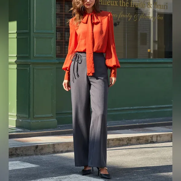 Rihoas Grey Natural Waisted Straight Pants - Image 4