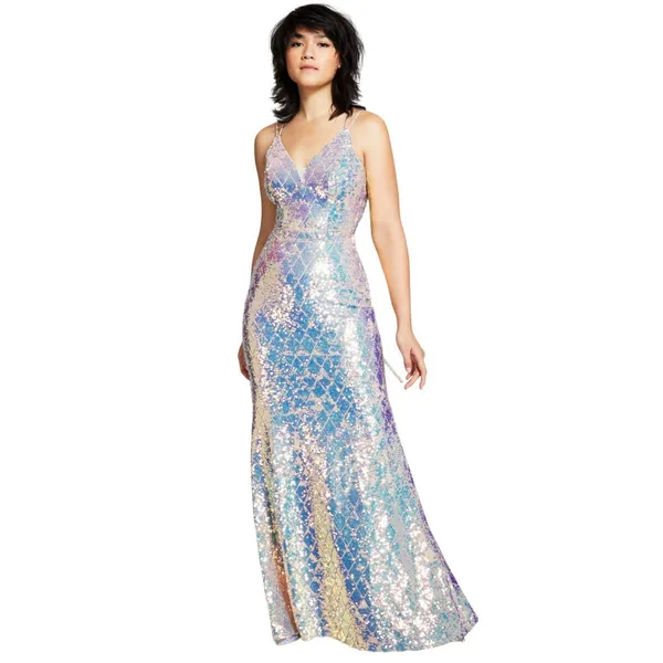 Say Yes To The Prom Back Iridescent Sequin Prom Dress Gown Pink / Multi 7 / 8 - Image 9