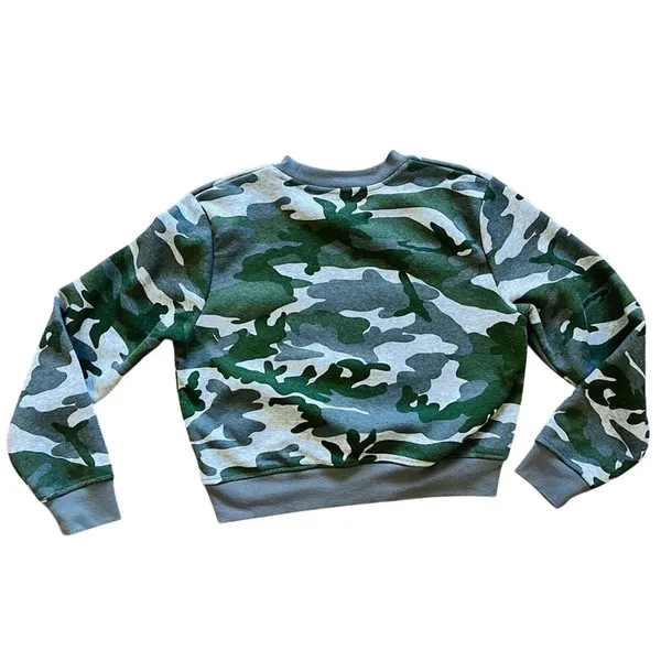 Brooklyn Cloth‎ Camo Cropped Sweatshirt Medium Green Sweater Top - Image 3