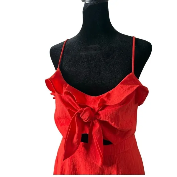Red Ruffle Mini Dress Cutout Tie Front Size M Party Flirty Bachelorette Cocktail - Image 4