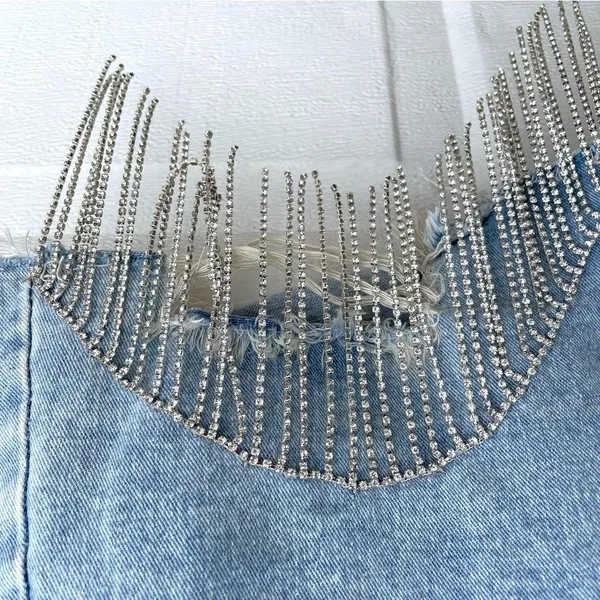 Savanna Jane Womens Shorts Rhinestone Tassel Blue Jean Denim Hippie Size Small - Image 9