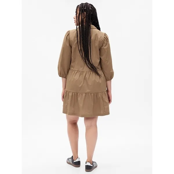 Gap NWT $80 Khaki Tiered Puff Sleeve Button Front Mini Babydoll Shirt Dress XSP - Image 4