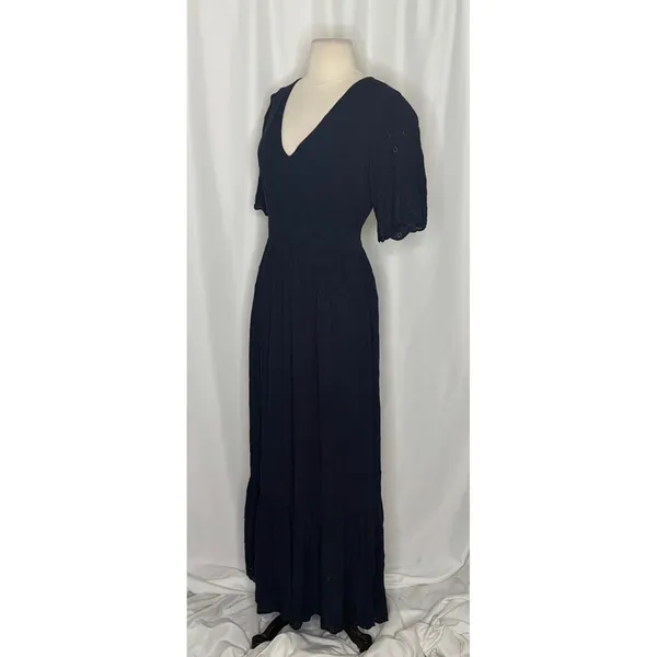 BODEN Broderie Floral Anglaise Eyelet Maxi Dress Navy Blue Embroidered US 2 - Image 7