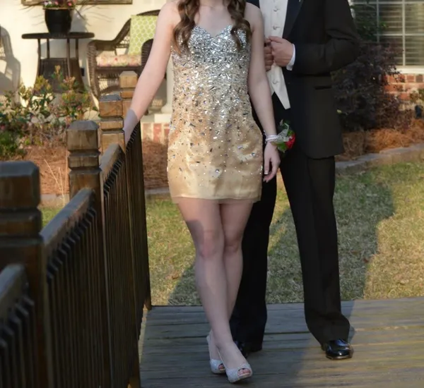 Mini Homecoming Dress Tan Size 2 - Image 12