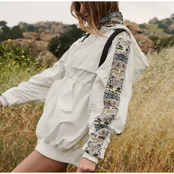 Free People She Fly Jacket Coat White Hood Layered Embroidered Aztec XS Oversize - Image 2