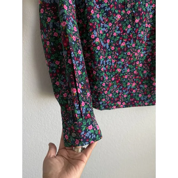 J.Crew Floral Popover Placket Blouse L Whimsygoth Cottagecore Dark Romantic Top - Image 7