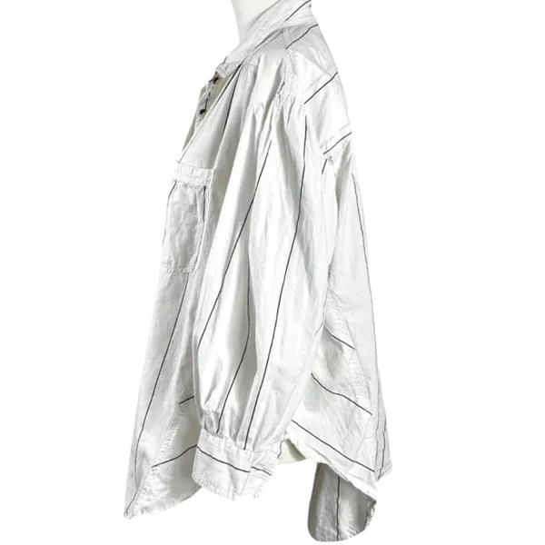 Free People Oversized Happy Hour Stripe Button Down Top White Black Small Preppy - Image 10