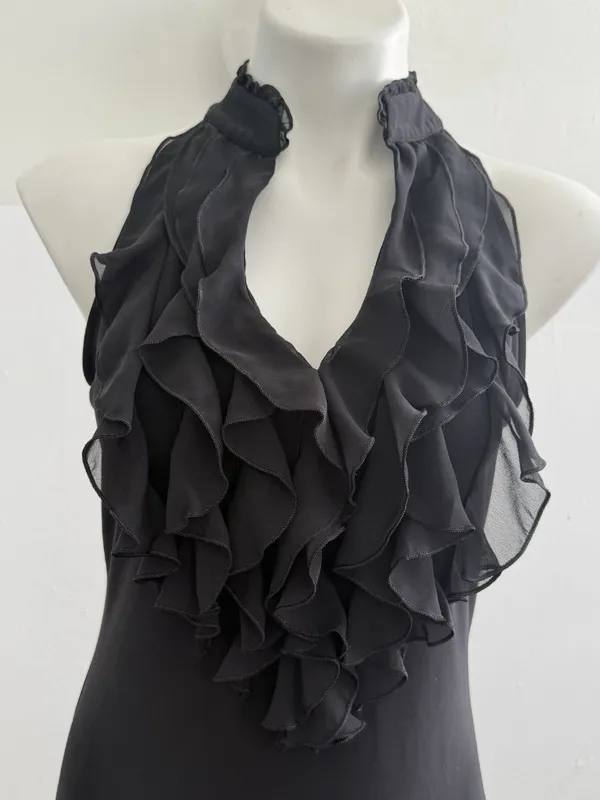 NEW White House Black Market Ruffle Halter Dress Black MEDIUM womens - Image 6