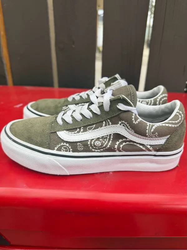 Vans Old Skool Paisley Sneakers Olive Brown‎ White Women’s 6 - Image 3