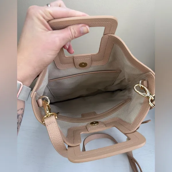 TMRW STUDIO Blush Milo Fold Over Suede Bag Crossbody Top Handle Anthropologie - Image 13