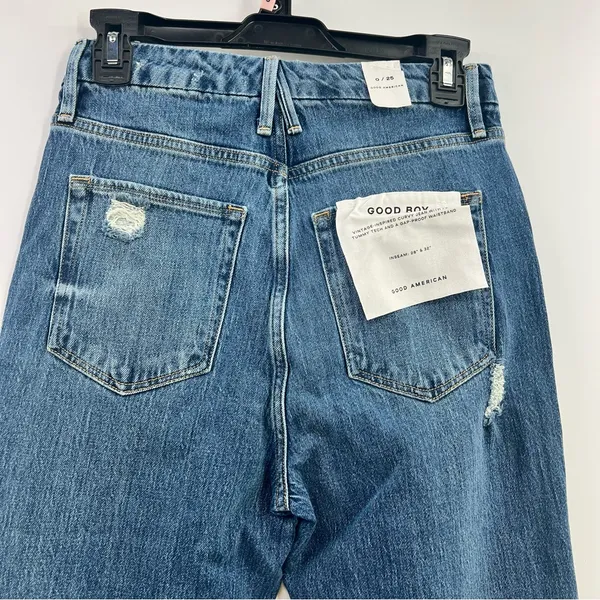 Good American Good Boy Double Slit Jeans 0/25 NWT High Rise BLUE404 Raw Hem - Image 2