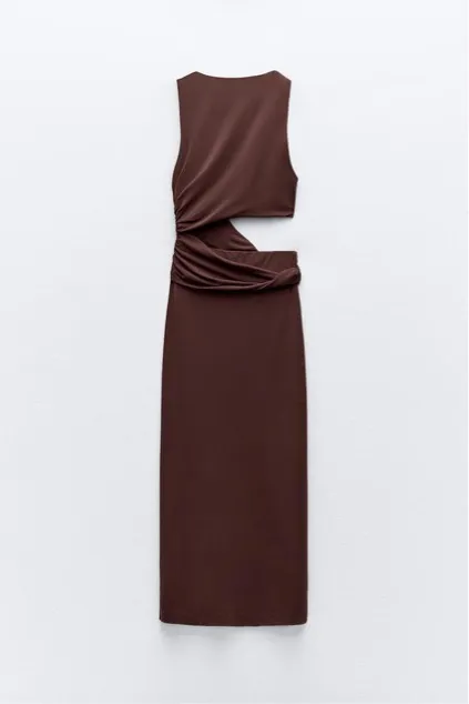 Zara dress fitted bodycon Brown Cutout Midi Party Wedding Coctail - Image 15