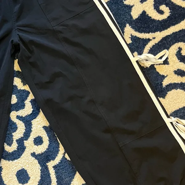 Black Nylon Track Pants with White Side Ties Down Leg New Size XS - Image 2