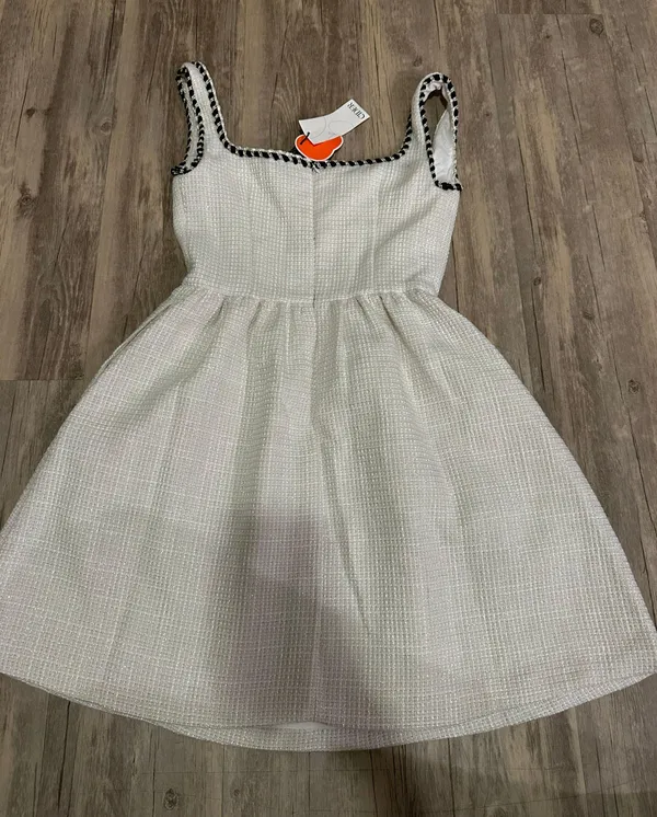 Cider White Tweed Tea Party U-Neckline Mini Dress - Image 3