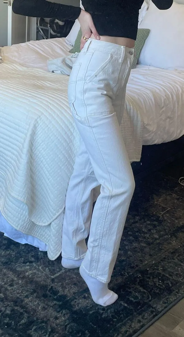 Abercrombie Ultra High Rise Straight White Cargo Carpenter Jeans - Image 2