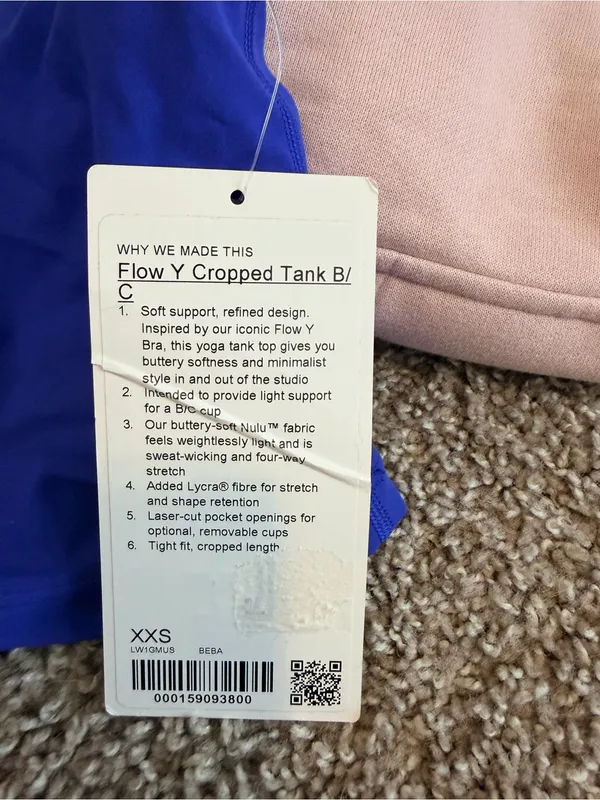 NWT Lululemon Flow Y Cropped Tank Top B/C Cup size xxs beach ball light support - Image 3