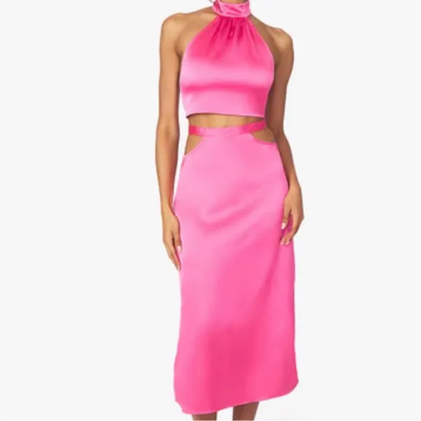 NWT WEWOREWHAT Hot Pink Satin Cut‎ Out Midi Length Skirt XS - Image 8
