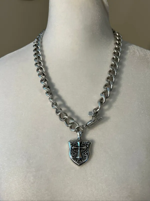 NWT Stigma Silver Tone Chunky Chain Necklace w Cross and Filigree Pendant - Image 8
