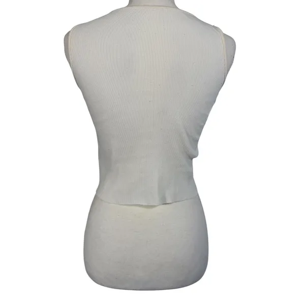 Italia Ribbed Crop Tank Top Womens One Size Cream Blue Graphic Made in Italy Y2K - Image 11