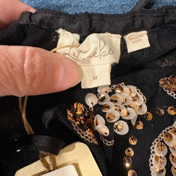 Anthropologie Let Me Be Embellished Tank top sequence M black gold new NWT - Image 5