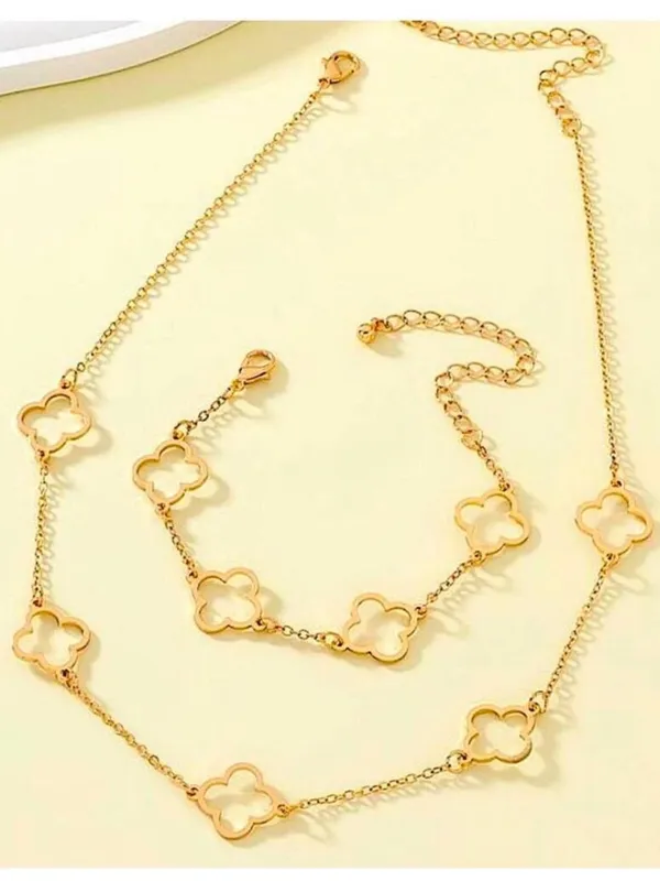 Gold Plated Clover Necklace stainless steel womens jewelry - Image 5