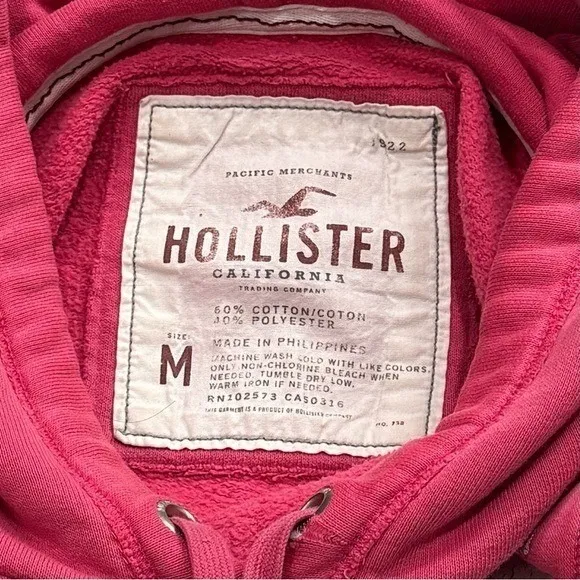 Y2K Hollister Spellout Pink Hooded Pullover Comfort Collegiate Coastal Size M - Image 10