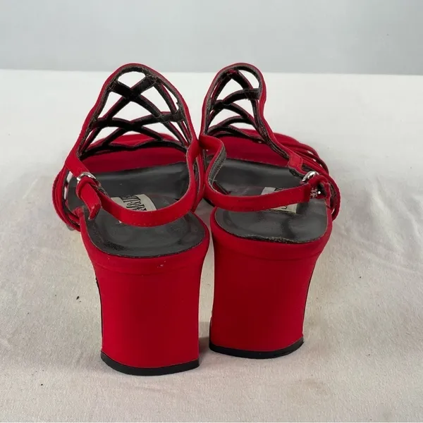 Vintage Sam & Libby Square Toe Strappy Heeled‎ Sandals in Red Size 6.5 - Image 6