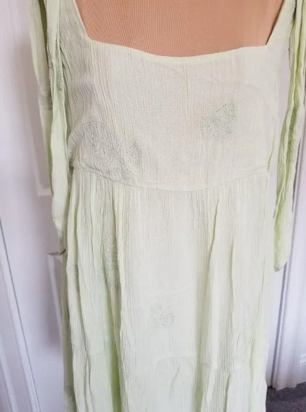 SAGE THE LABEL Embroidered Sage Green Mini Babydoll Dress Sz M - Image 3