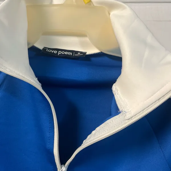 Love poem blue track jacket striped cropped zip up sweater athletic activewear medium - Image 5