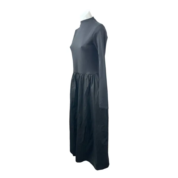 Marcella Women's Black Long Sleeve Mock Neck Pleated Fit & Flare Maxi Dress Sz M - Image 3