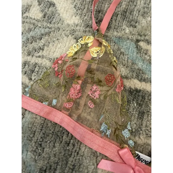 Mapale Pink Garden Two Piece Lingerie Set Embroidered Sz S NWT - Image 8