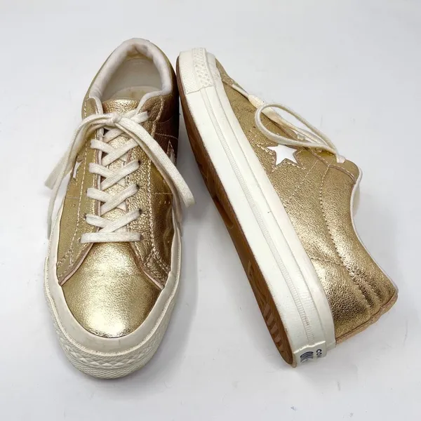 Converse One Star Metallic Gold Egret Leather Low 161589C Skate Sneaker 7 - Image 11