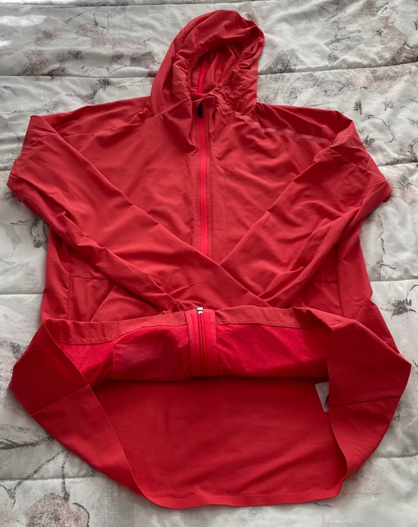 Orange Coral Hooded Full Zip Lined Pockets Logo Windbreaker, size M - Image 7