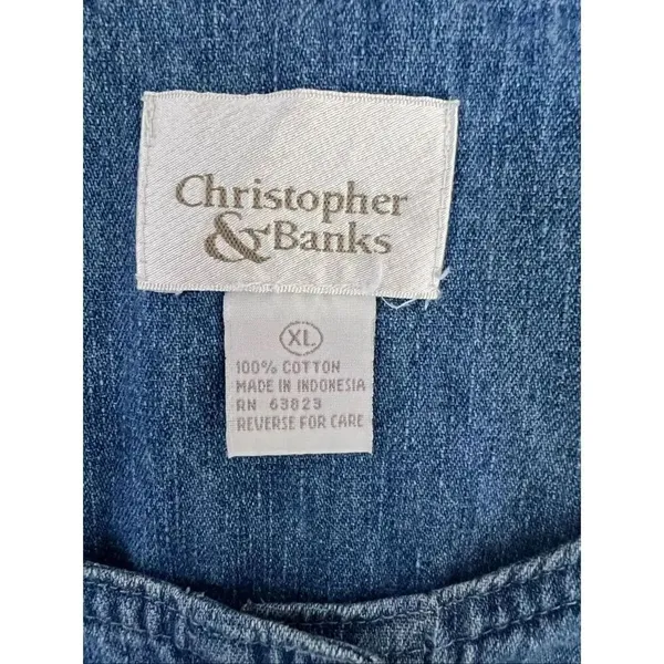 90s Christopher & Banks Blue Denim Midi Dress Sleeveless Size XL Cotton Button - Image 10