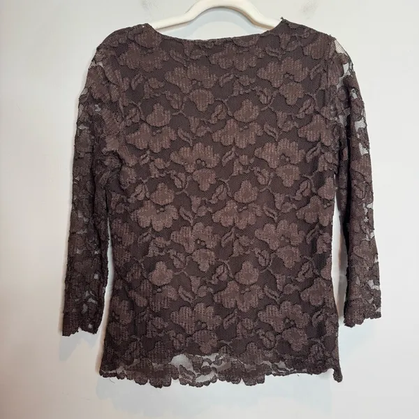 Vintage Y2K Chocolate Brown Lace Babydoll Blouse Large Romantic Whimsigoth Fairy - Image 4