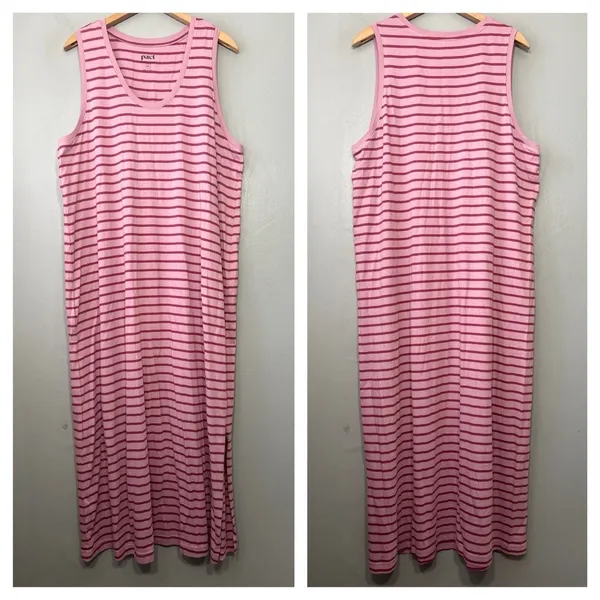 Pact Maxi Tank Dress Size XL Purple Striped Organic Cotton Tee Shirt Knit Casual - Image 2