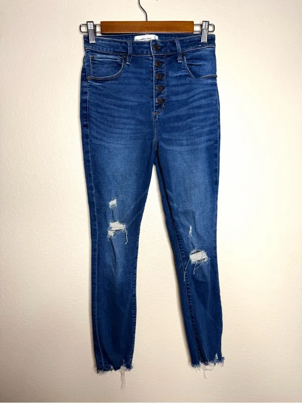 Abercrombie & Fitch Women Curve Love Distressed High-Rise Skinny Ankle Jeans 4 - Image 2