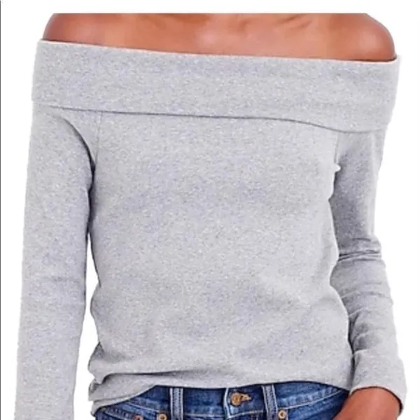 J Crew grey off the shoulder long sleeved top - Image 8