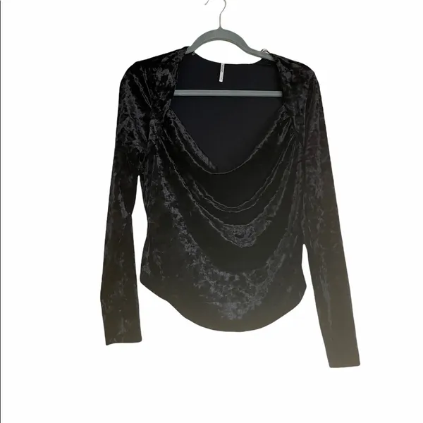 NWT FREE PEOPLE Perfect Date Top BLACK Small Velvet - Image 5