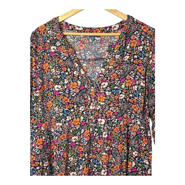Democracy Floral Midi Dress Women 1X‎ Multicolor Boho Casual Rayon Button V-Neck - Image 2