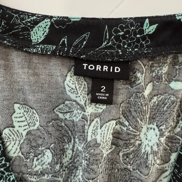 Torrid Black Aqua Floral Jersey Knit Faux Wrap Surplice Dress‎ Size 2X - Image 9