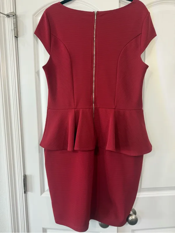 Classic Peplum Sheath Dress in Deep Red Size XL - Image 2
