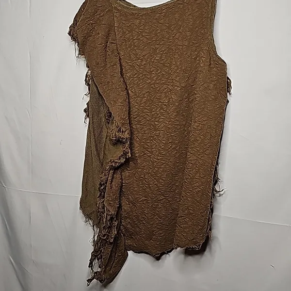 Free People army green fringe boho jungle sleeveless raw hem top blouse sz XS - Image 9