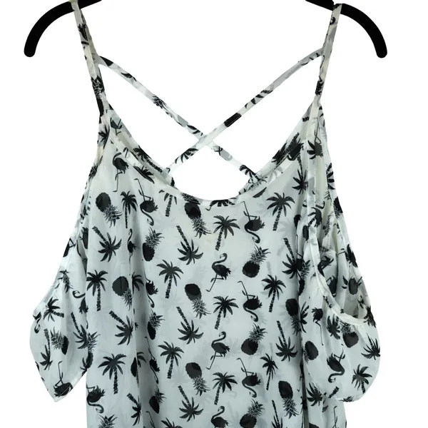 Miken Swim Cold Shoulder‎ Swim Cover Up Women M White Flamingo Tassel Coastal - Image 2